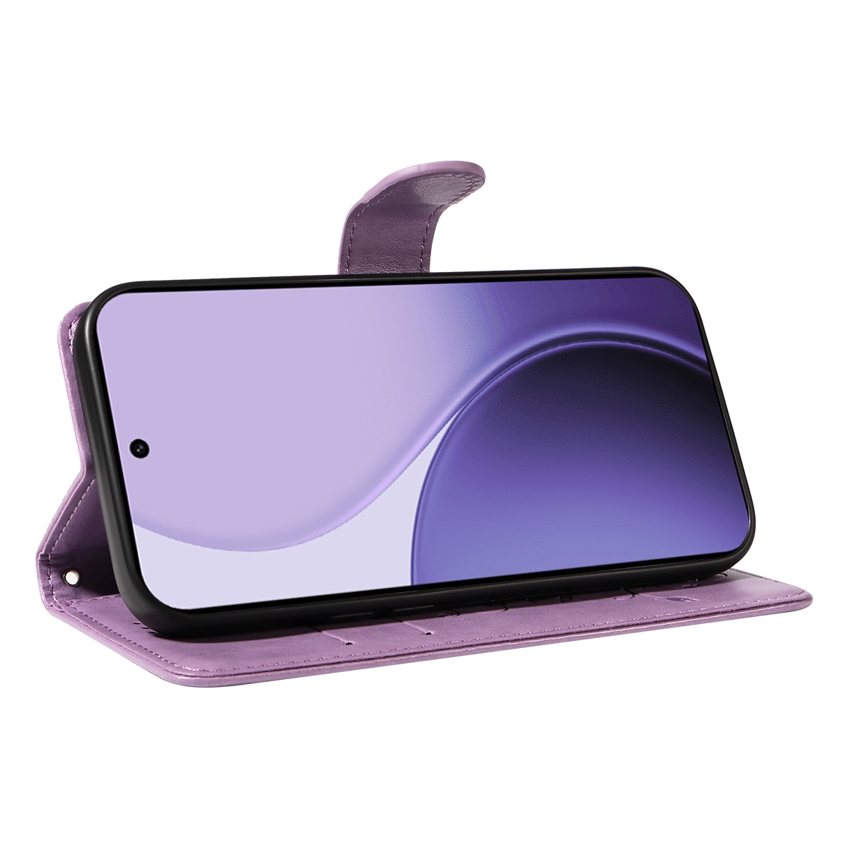 Funda de Cuero con Mariposas Oppo Reno 14, Púrpura
