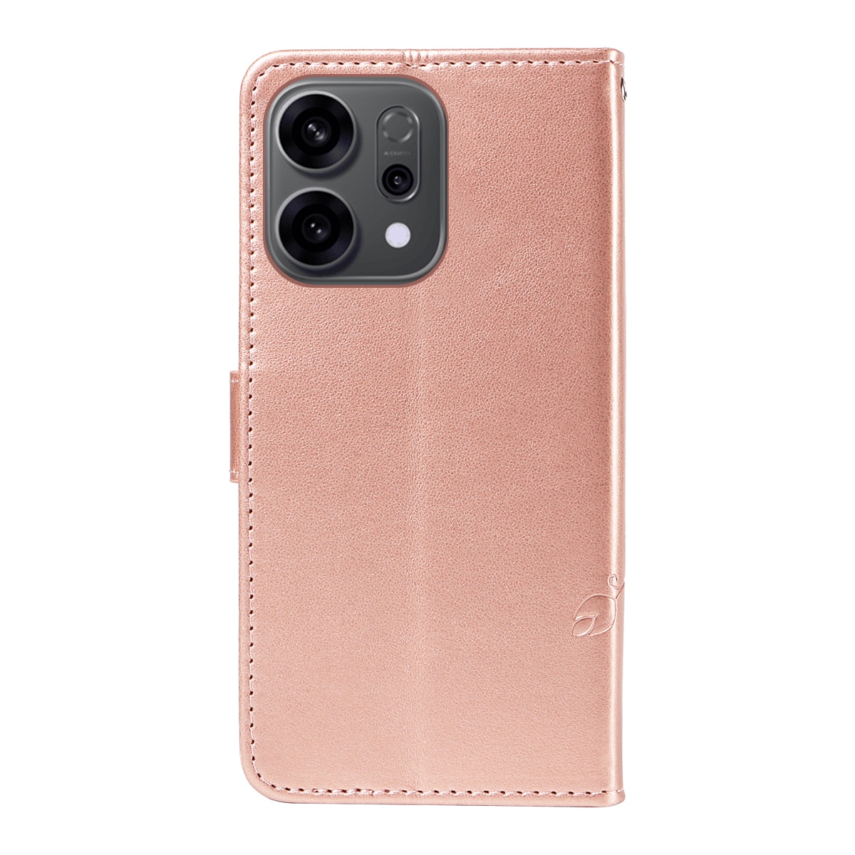 Funda de Cuero con Mariposas Oppo Reno 14 F, Oro rosa