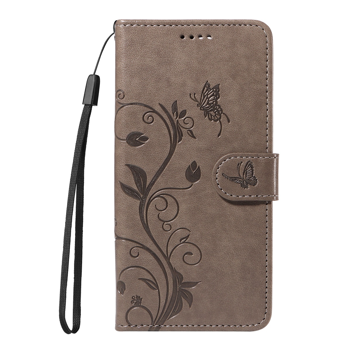Funda de Cuero con Mariposas Oppo Reno 14 F, Gris