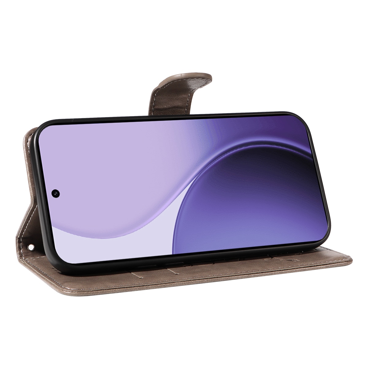 Funda de Cuero con Mariposas Oppo Reno 14 F, Gris