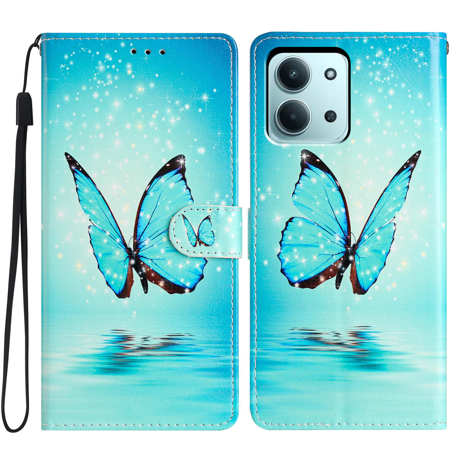 Funda cartera Xiaomi Redmi 15C mariposas azules