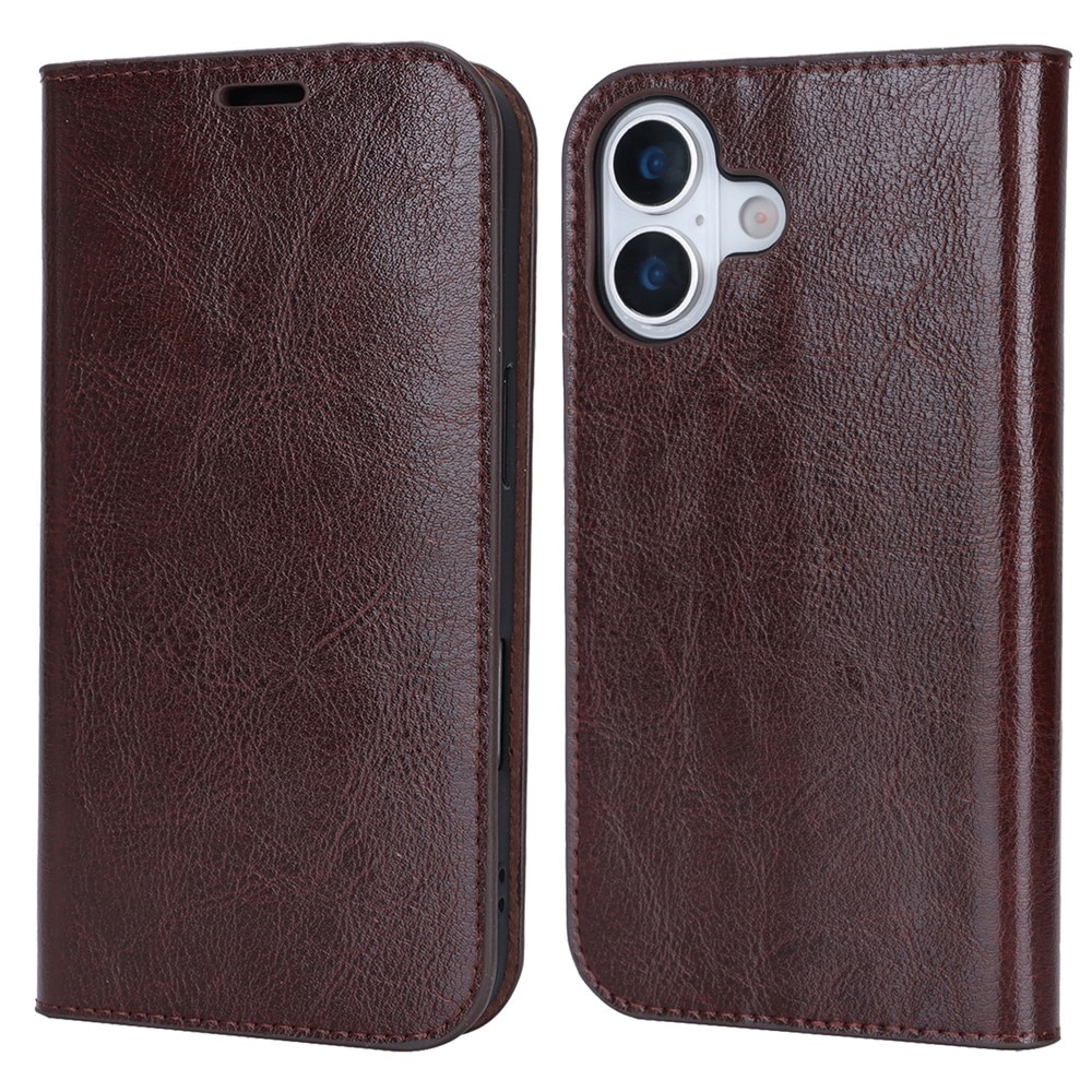 Funda cartera de cuero genuino iPhone 17 Marrón oscuro