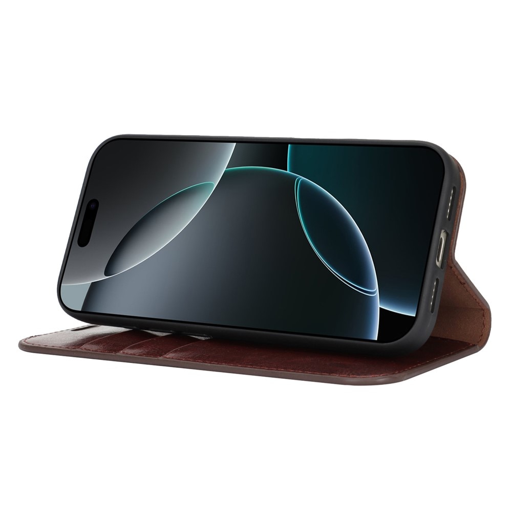 Funda cartera de cuero genuino iPhone 17 Marrón oscuro
