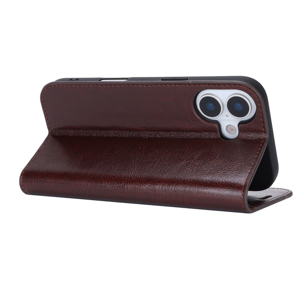Funda cartera de cuero genuino iPhone 17 Marrón oscuro
