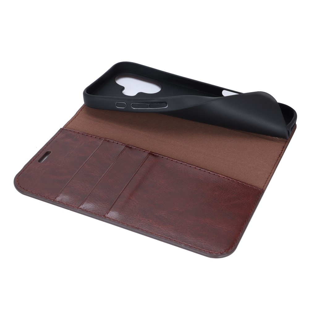 Funda cartera de cuero genuino iPhone 17 Marrón oscuro