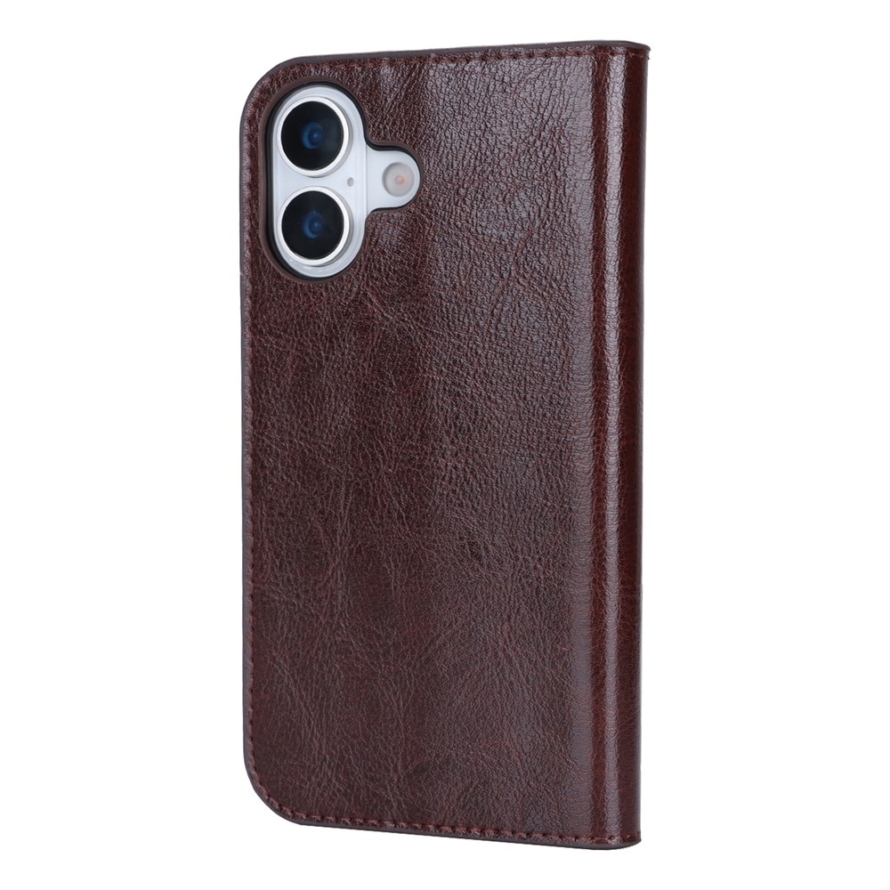 Funda cartera de cuero genuino iPhone 17 Marrón oscuro