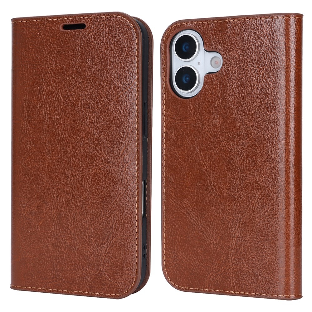Funda cartera de cuero genuino iPhone 17 Marrón