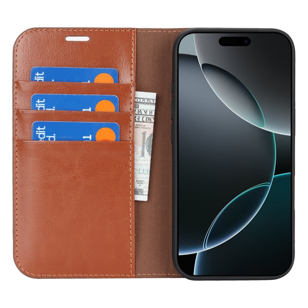 Funda cartera de cuero genuino iPhone 17 Marrón