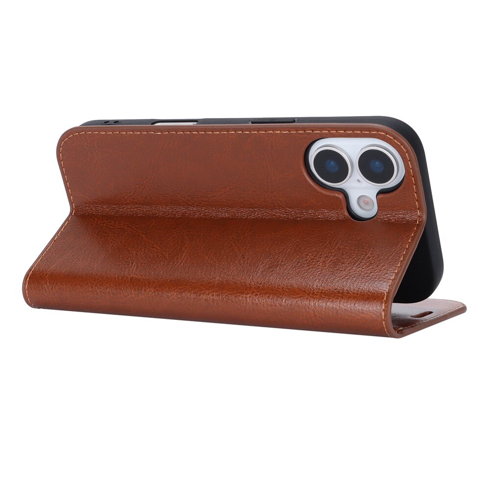 Funda cartera de cuero genuino iPhone 17 Marrón