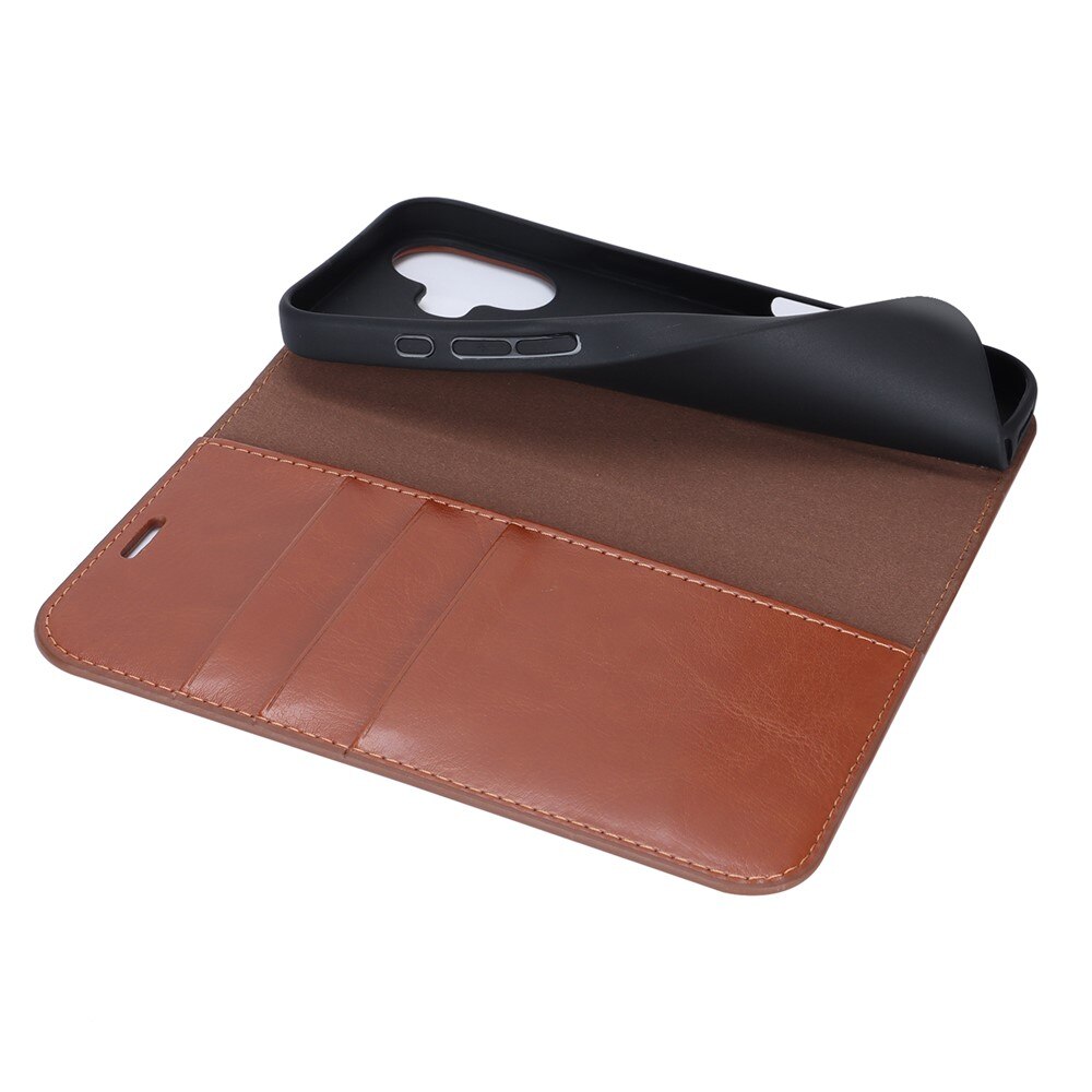 Funda cartera de cuero genuino iPhone 17 Marrón