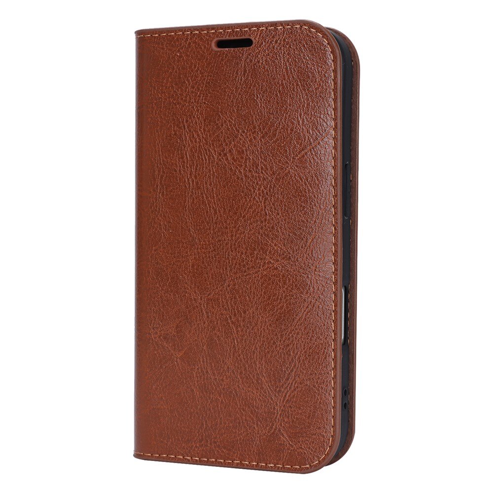 Funda cartera de cuero genuino iPhone 17 Marrón