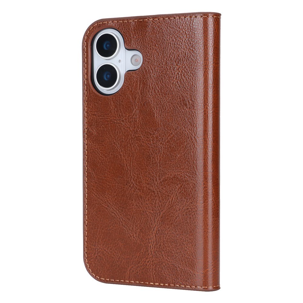 Funda cartera de cuero genuino iPhone 17 Marrón