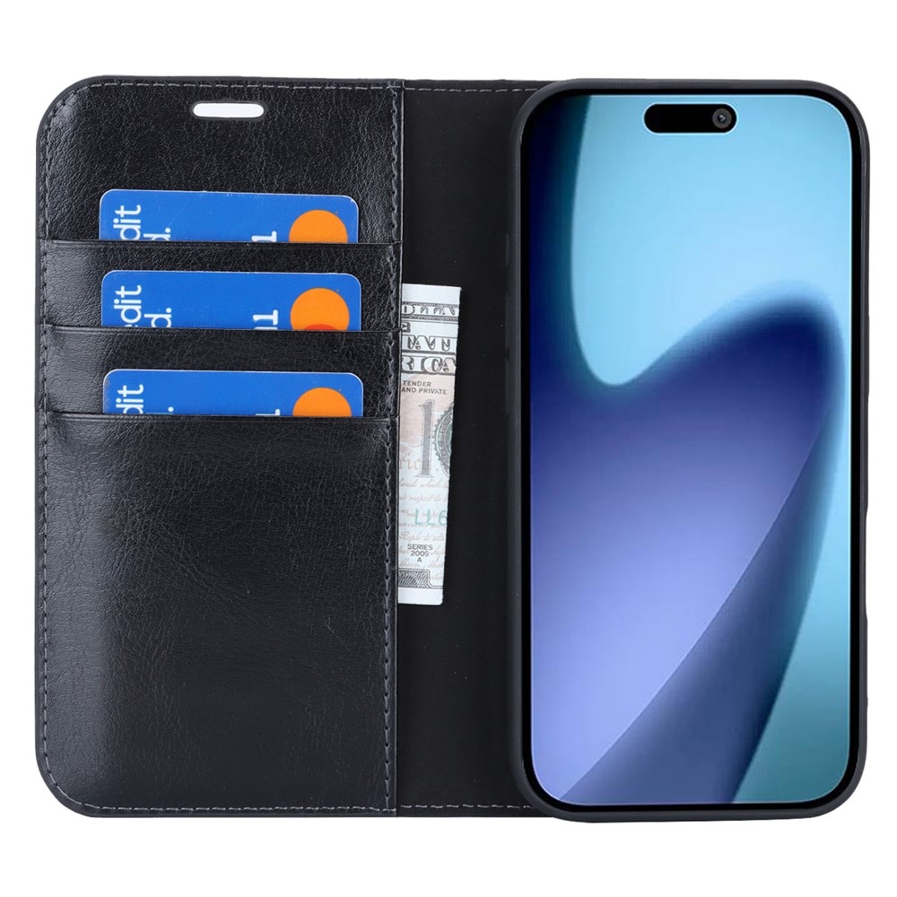 Funda cartera de cuero genuino iPhone 17 Air Negro