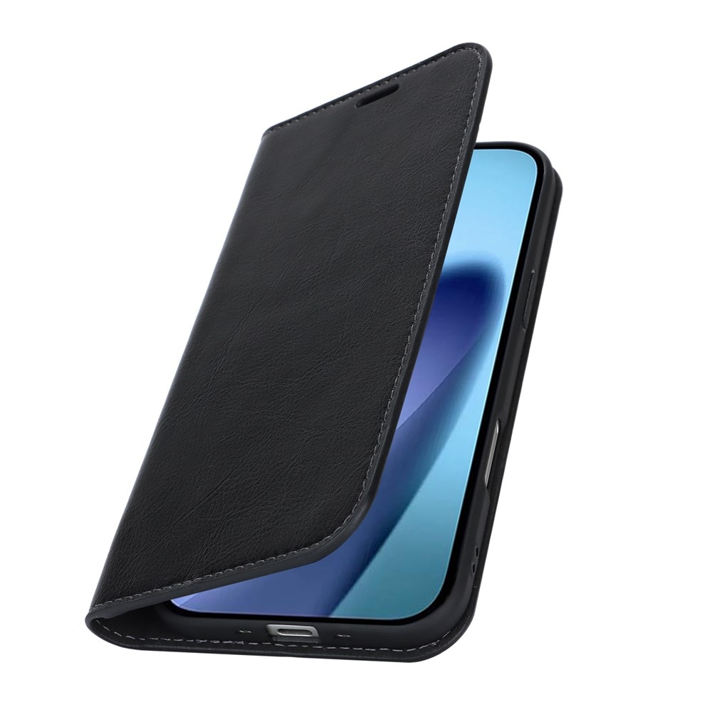 Funda cartera de cuero genuino iPhone 17 Air Negro