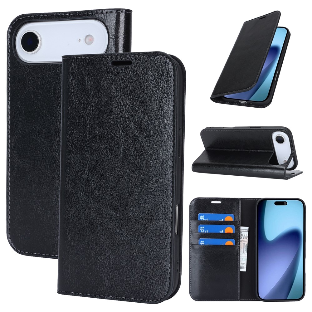 Funda cartera de cuero genuino iPhone 17 Air Negro