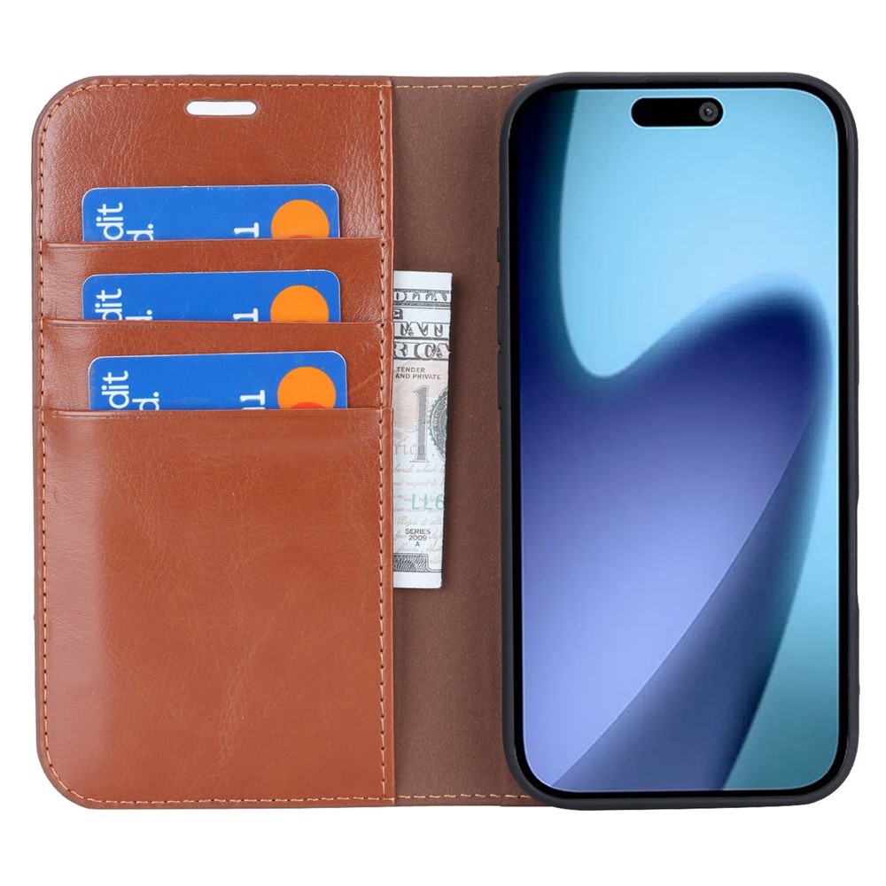 Funda cartera de cuero genuino iPhone 17 Air Negro