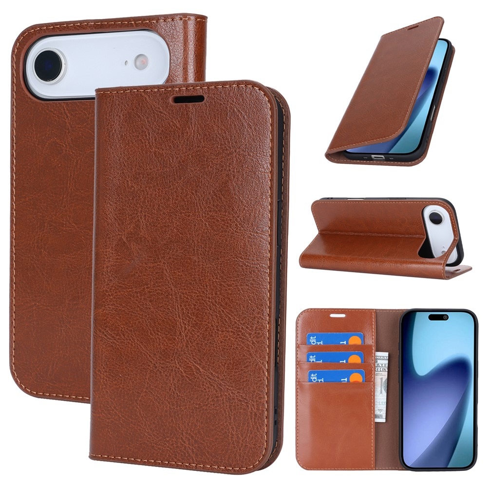 Funda cartera de cuero genuino iPhone 17 Air Negro