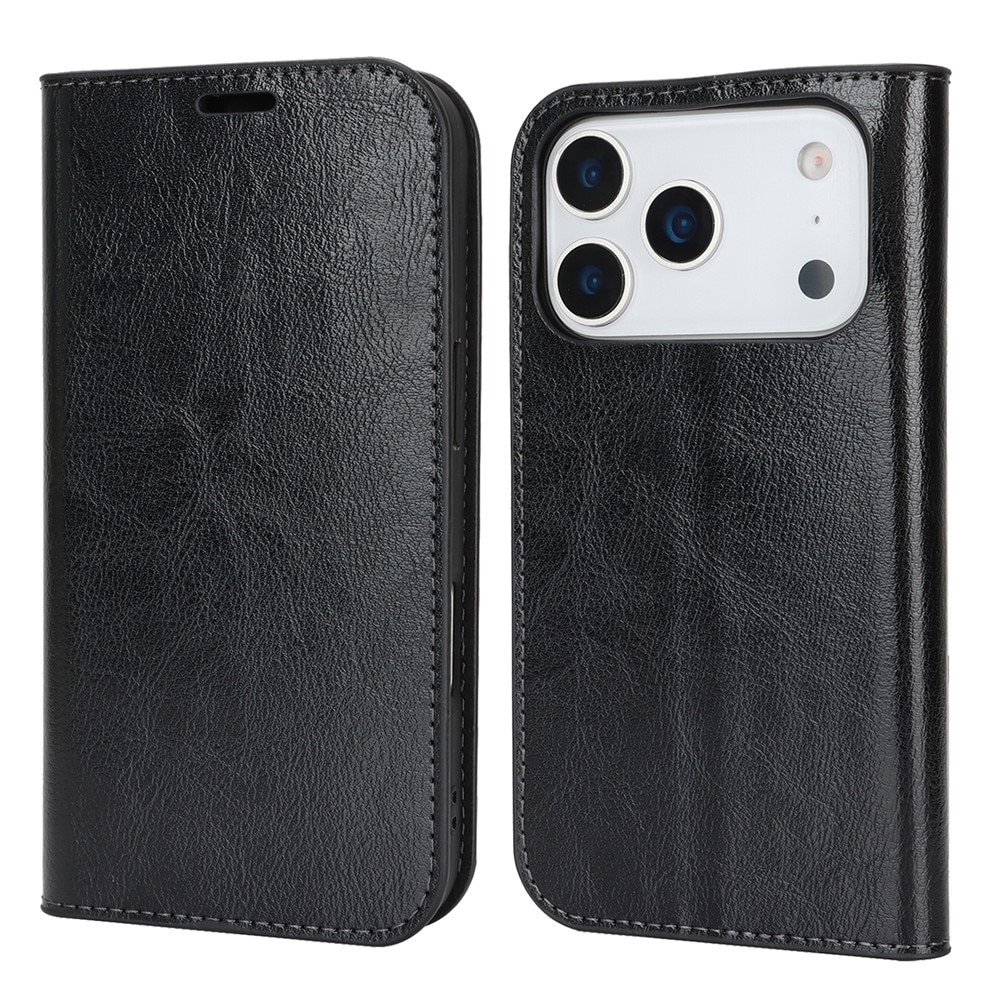 Funda cartera de cuero genuino iPhone 17 Pro Negro
