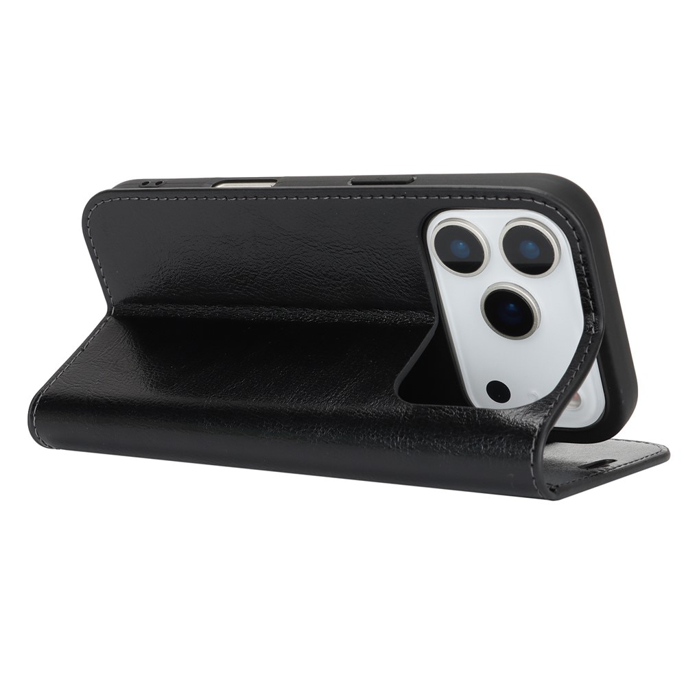 Funda cartera de cuero genuino iPhone 17 Pro Negro