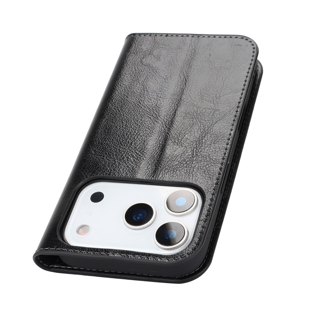 Funda cartera de cuero genuino iPhone 17 Pro Negro