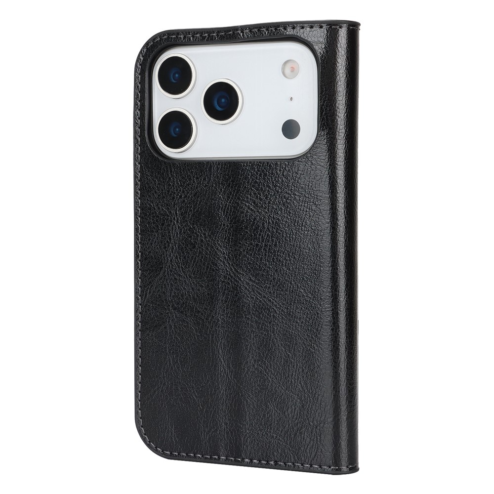 Funda cartera de cuero genuino iPhone 17 Pro Negro
