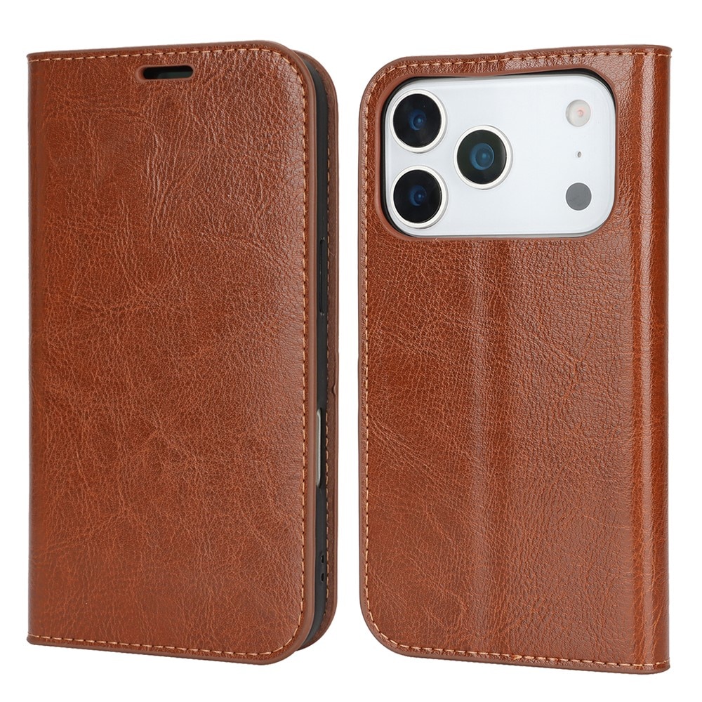 Funda cartera de cuero genuino iPhone 17 Pro Marrón