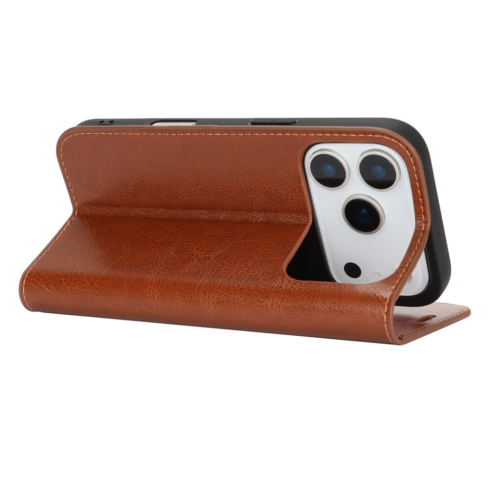 Funda cartera de cuero genuino iPhone 17 Pro Marrón