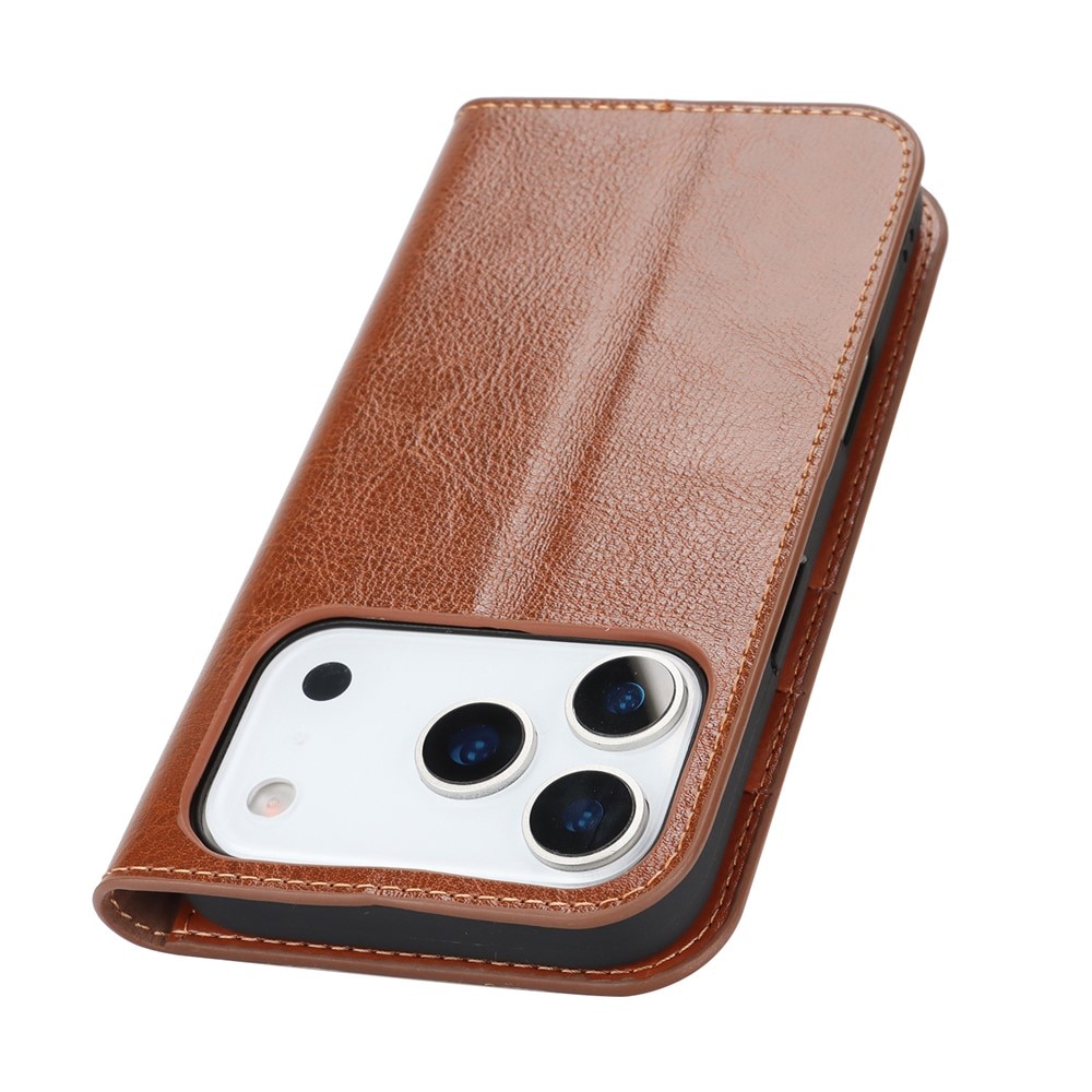 Funda cartera de cuero genuino iPhone 17 Pro Marrón