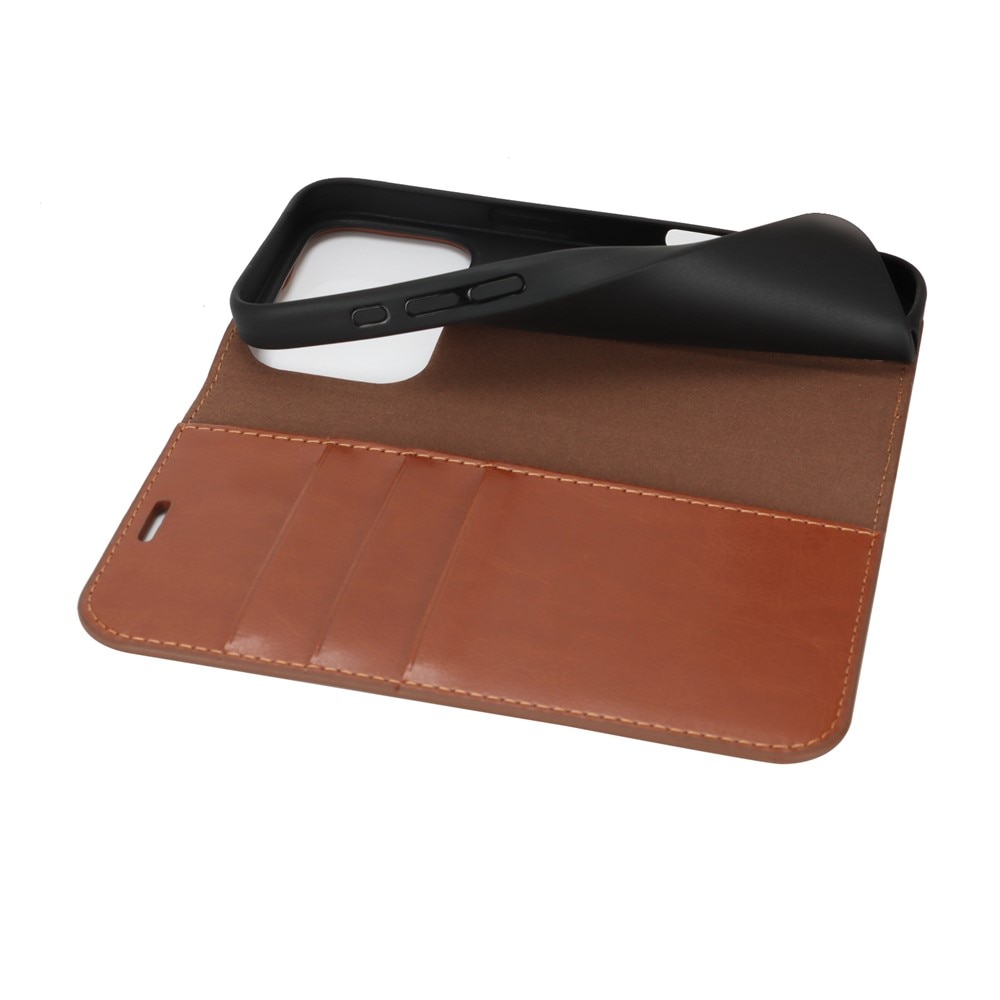Funda cartera de cuero genuino iPhone 17 Pro Marrón