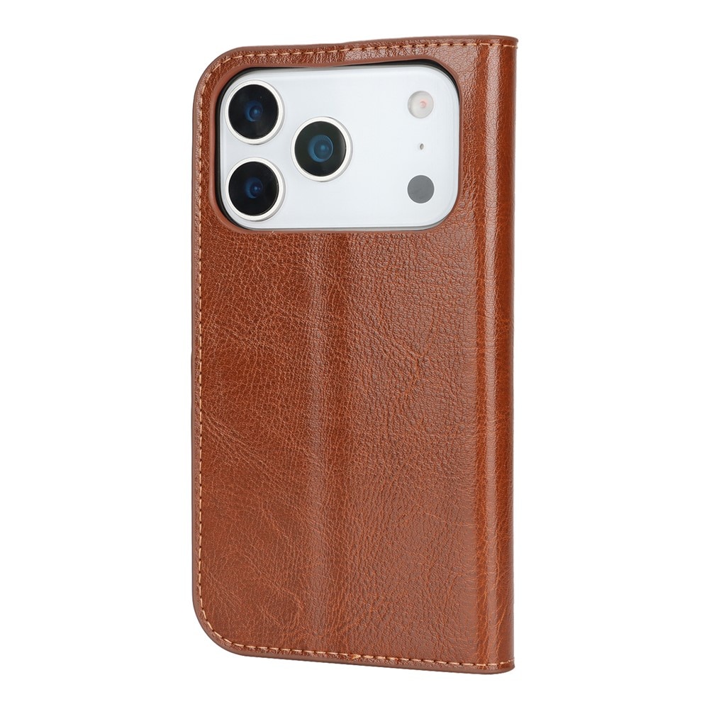 Funda cartera de cuero genuino iPhone 17 Pro Marrón