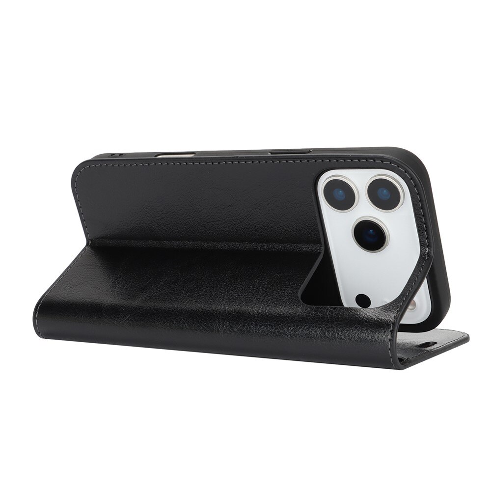 Funda cartera de cuero genuino iPhone 17 Pro Max Negro