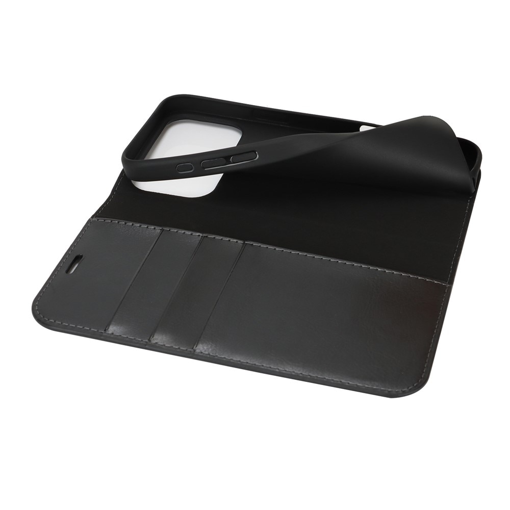 Funda cartera de cuero genuino iPhone 17 Pro Max Negro