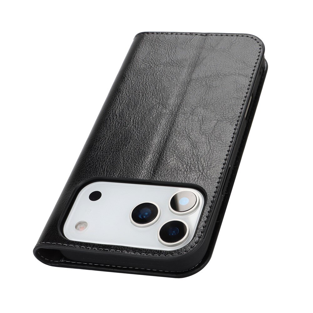 Funda cartera de cuero genuino iPhone 17 Pro Max Negro