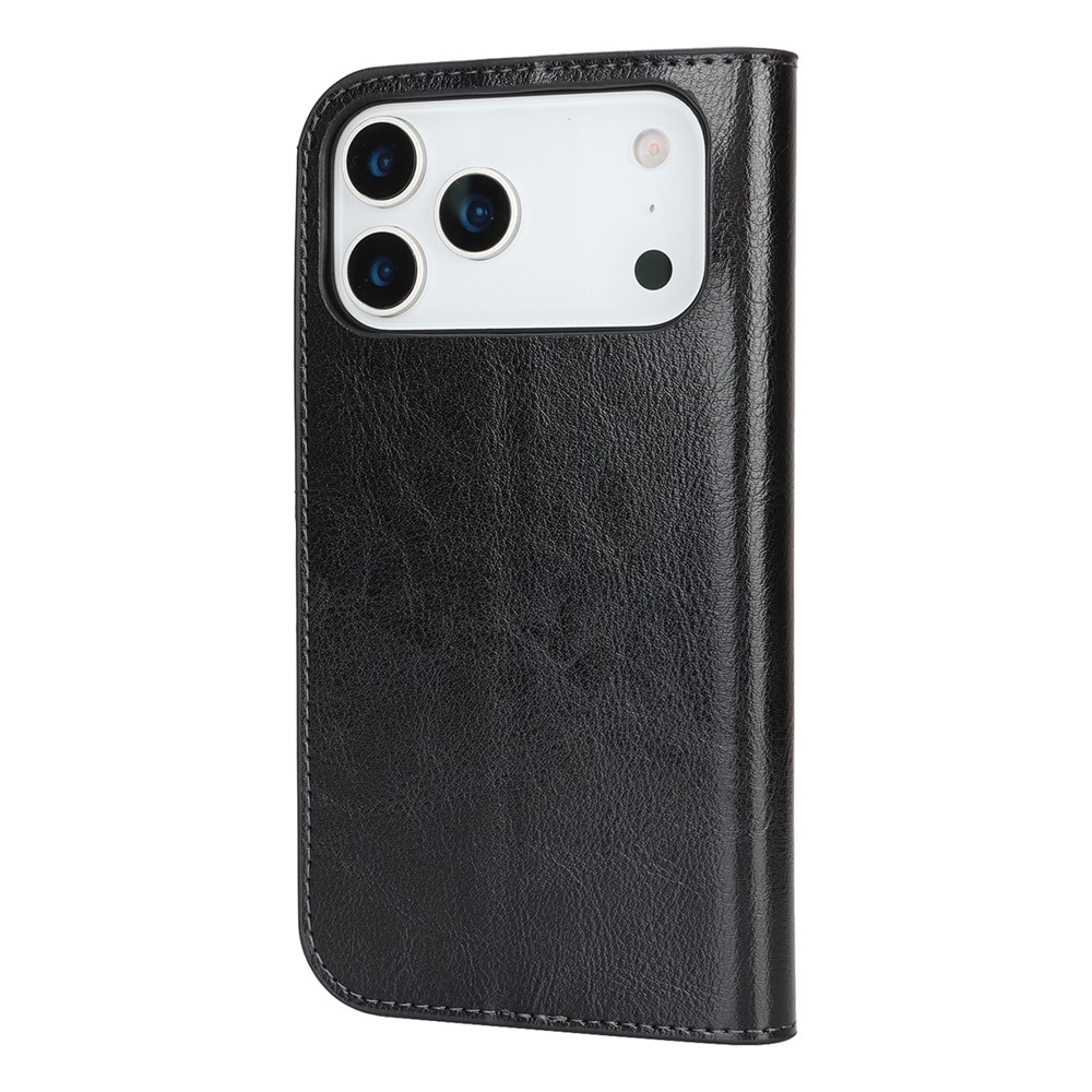 Funda cartera de cuero genuino iPhone 17 Pro Max Negro
