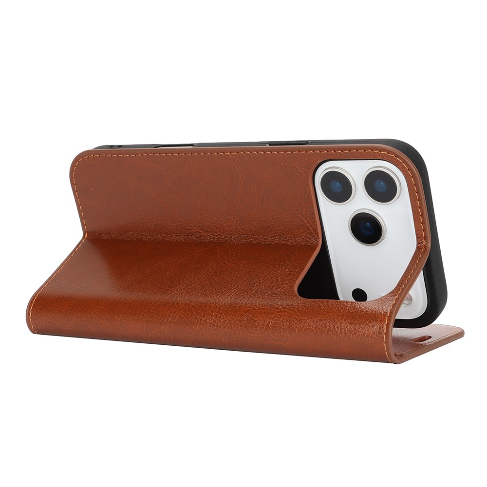 Funda cartera de cuero genuino iPhone 17 Pro Max Marrón