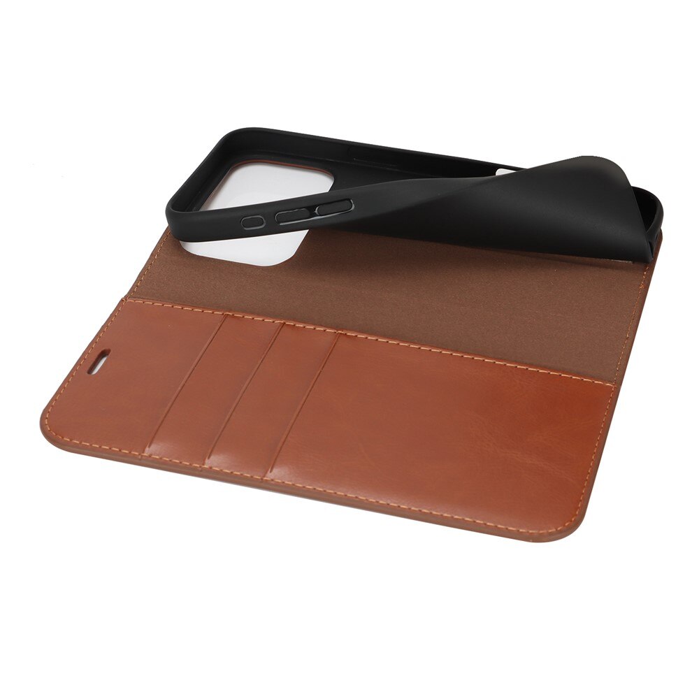 Funda cartera de cuero genuino iPhone 17 Pro Max Marrón