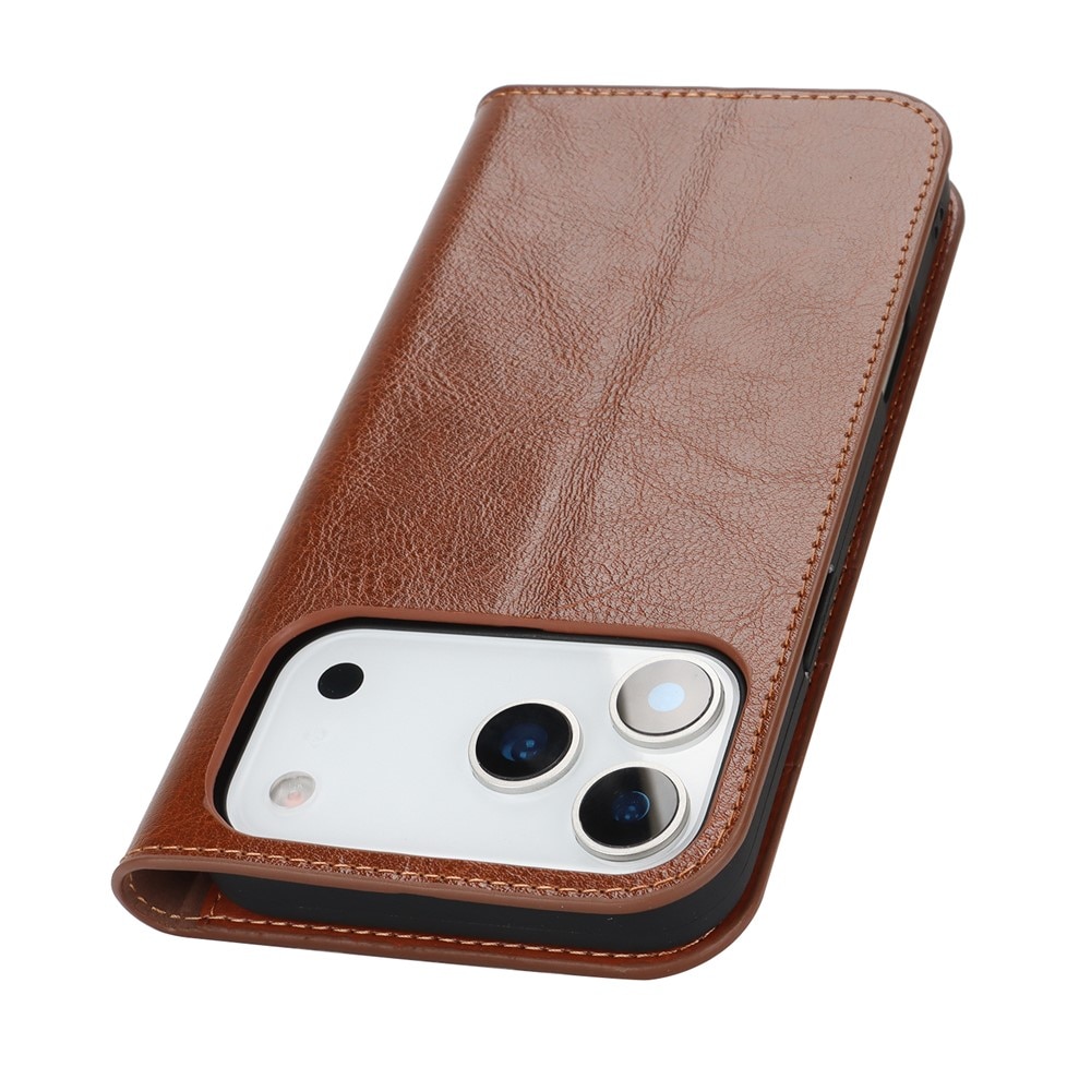 Funda cartera de cuero genuino iPhone 17 Pro Max Marrón