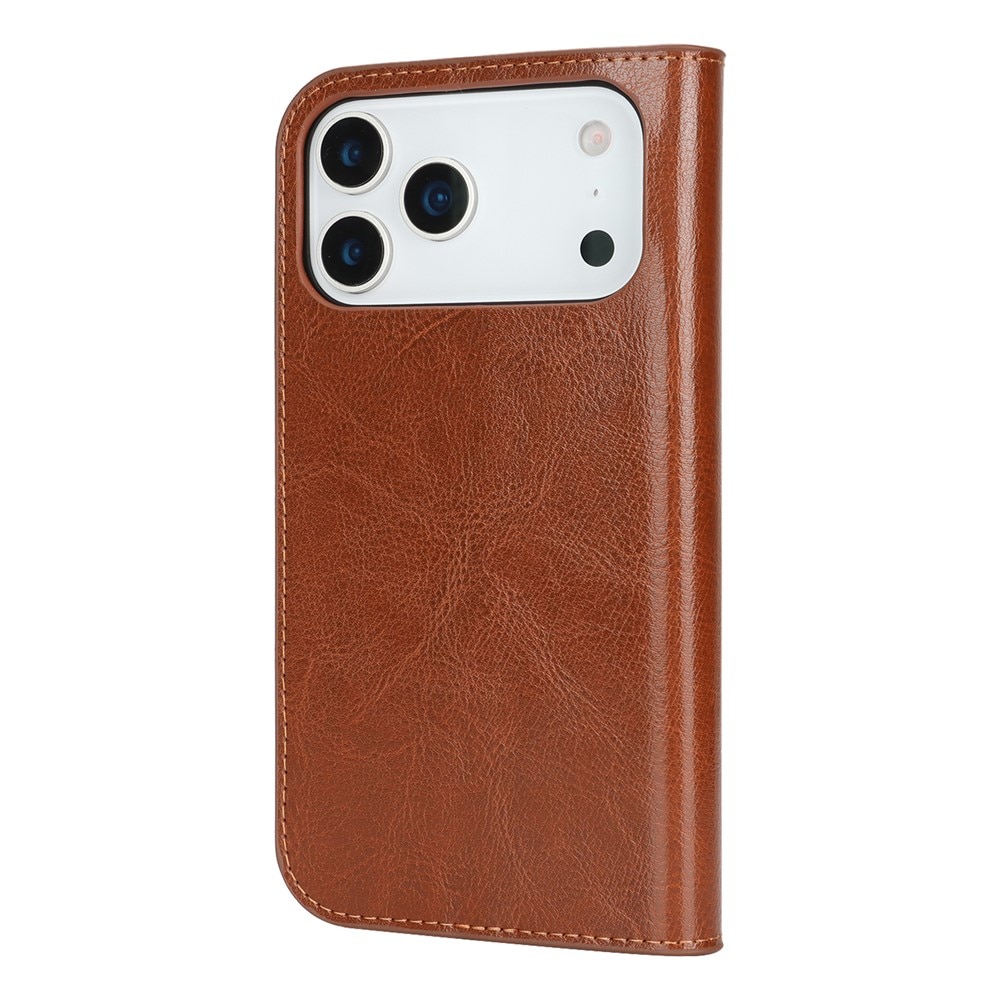 Funda cartera de cuero genuino iPhone 17 Pro Max Marrón
