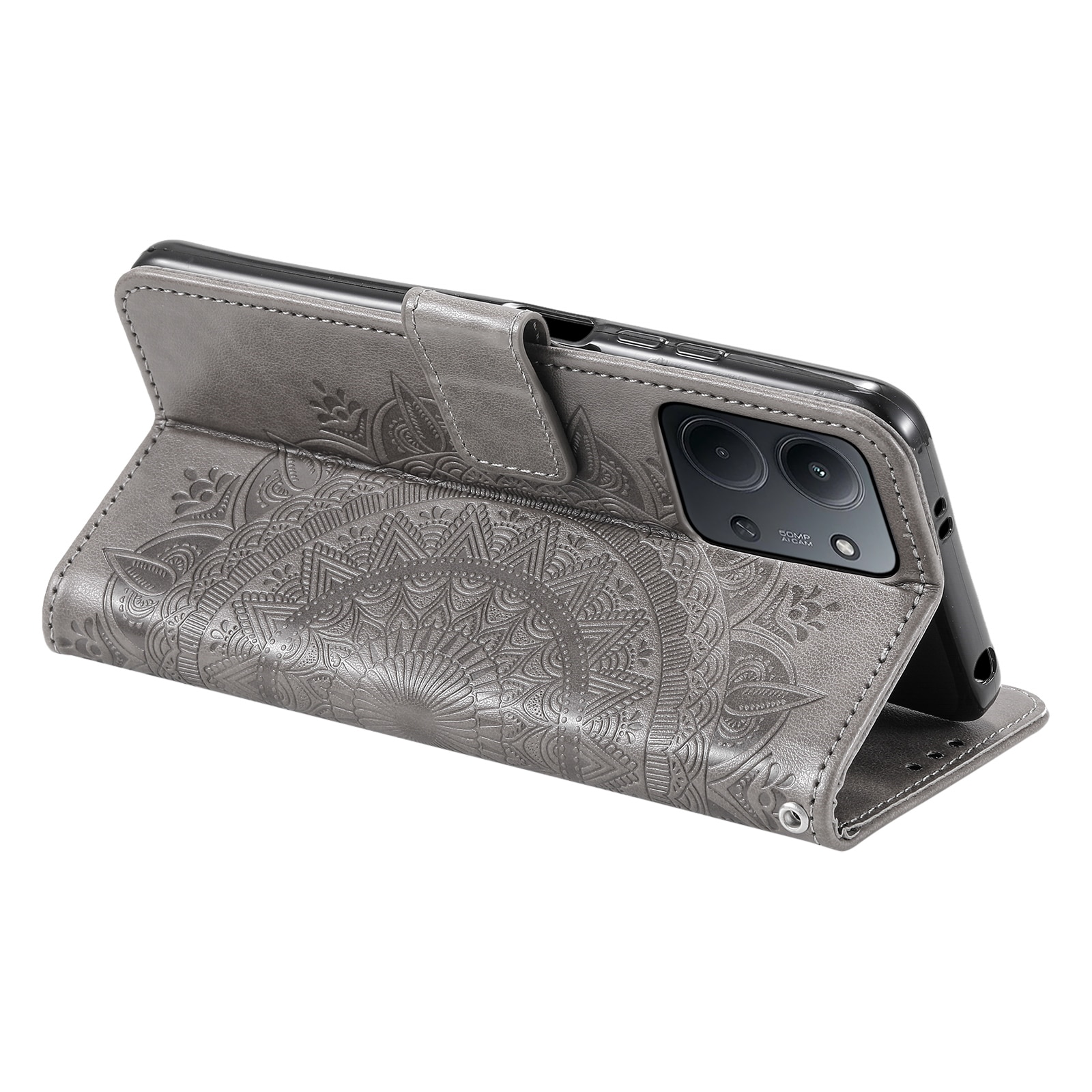 Funda de Cuero Mandala Xiaomi Redmi 15C Gris