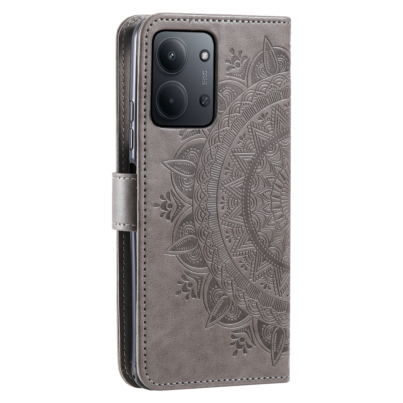 Funda de Cuero Mandala Xiaomi Redmi 15C Gris