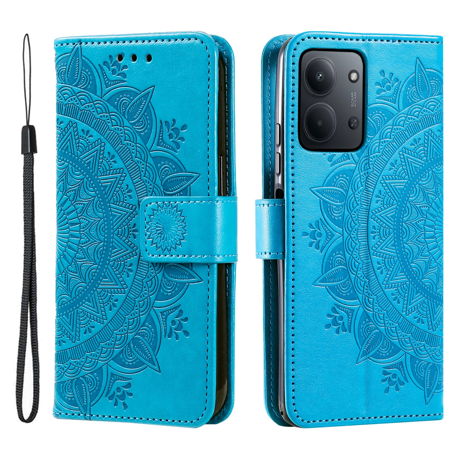 Funda de Cuero Mandala Xiaomi Redmi 15C Azul