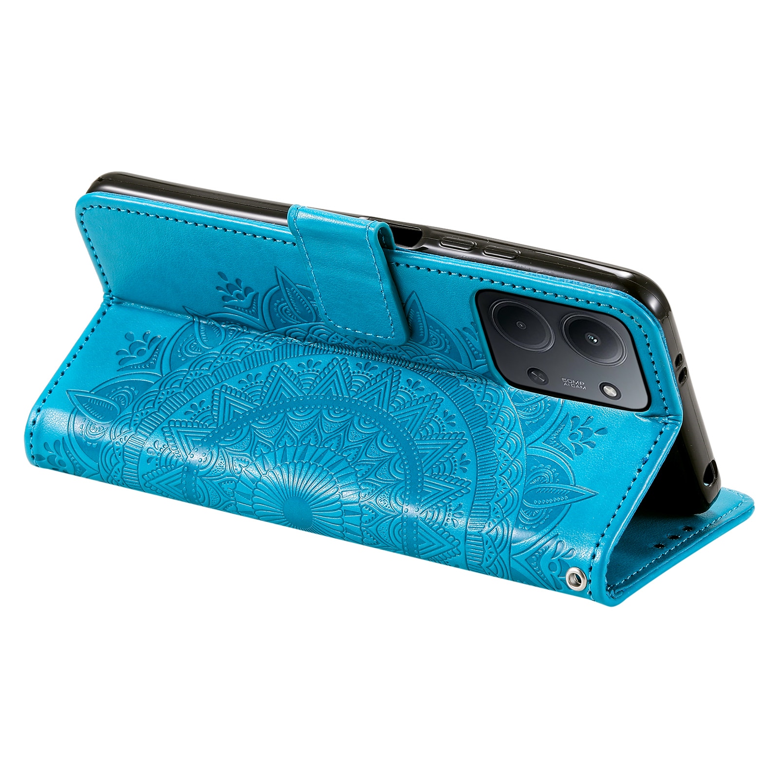 Funda de Cuero Mandala Xiaomi Redmi 15C Azul