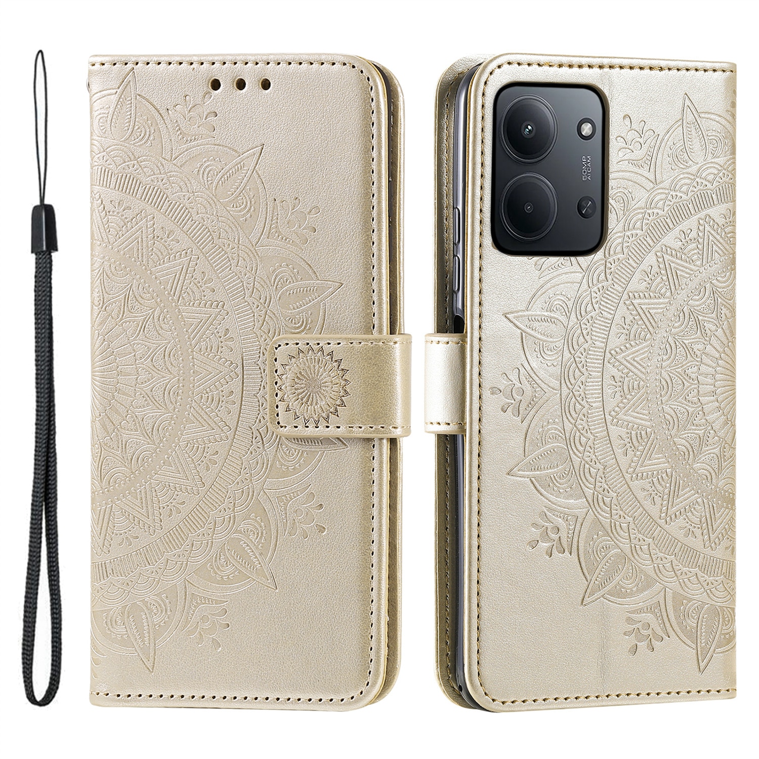 Funda de Cuero Mandala Xiaomi Redmi 15C Oro