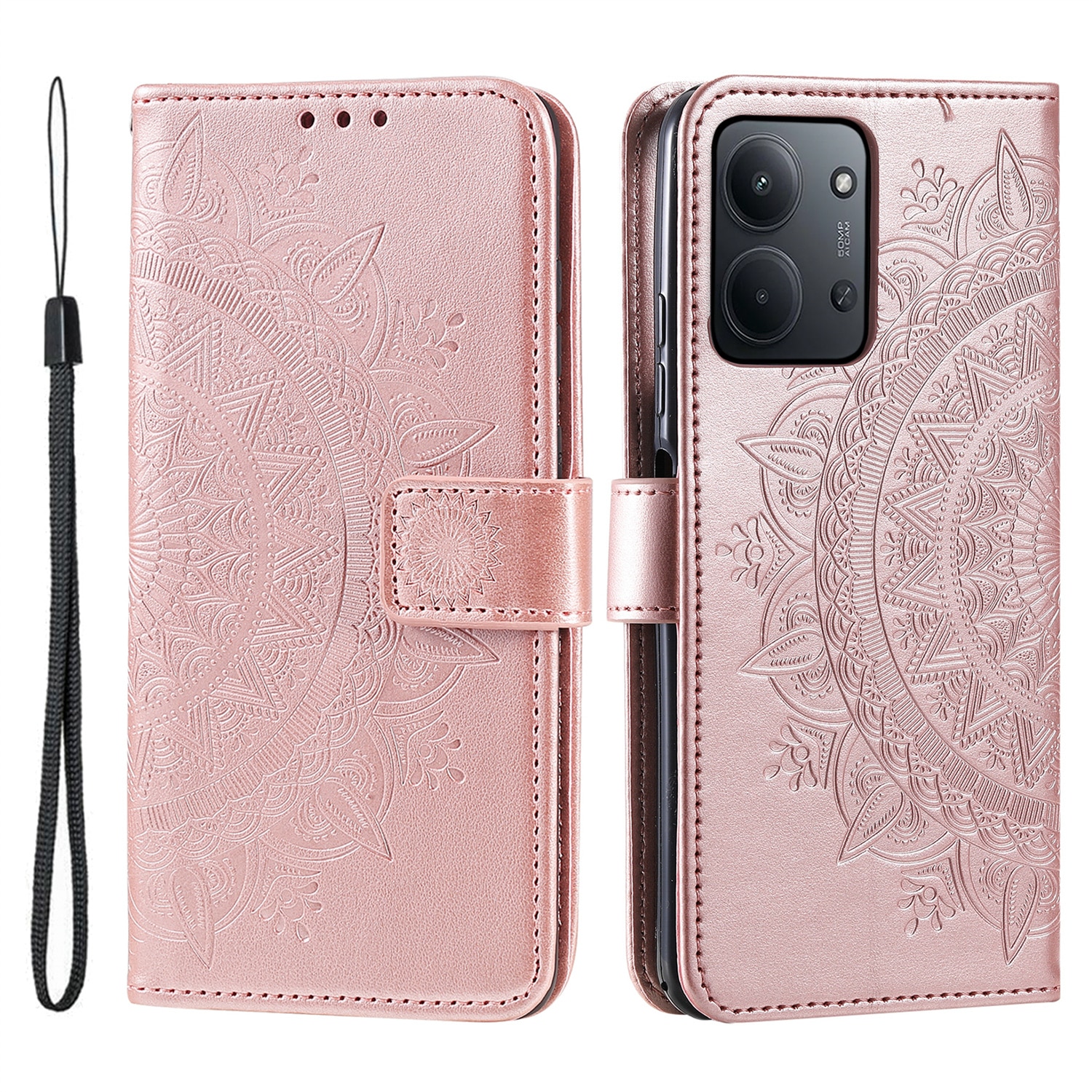 Funda de Cuero Mandala Xiaomi Redmi 15C Oro rosa