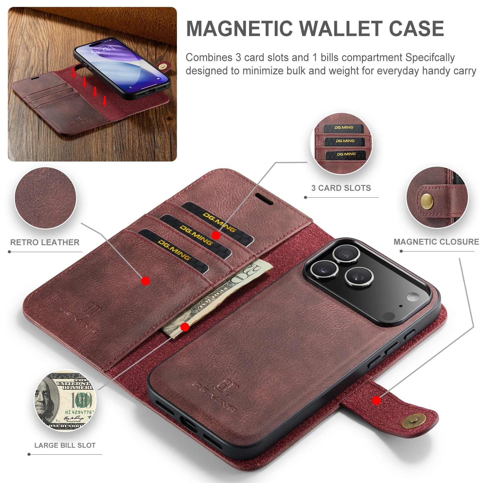 Cartera Magnet Wallet iPhone 17 Pro Max Red