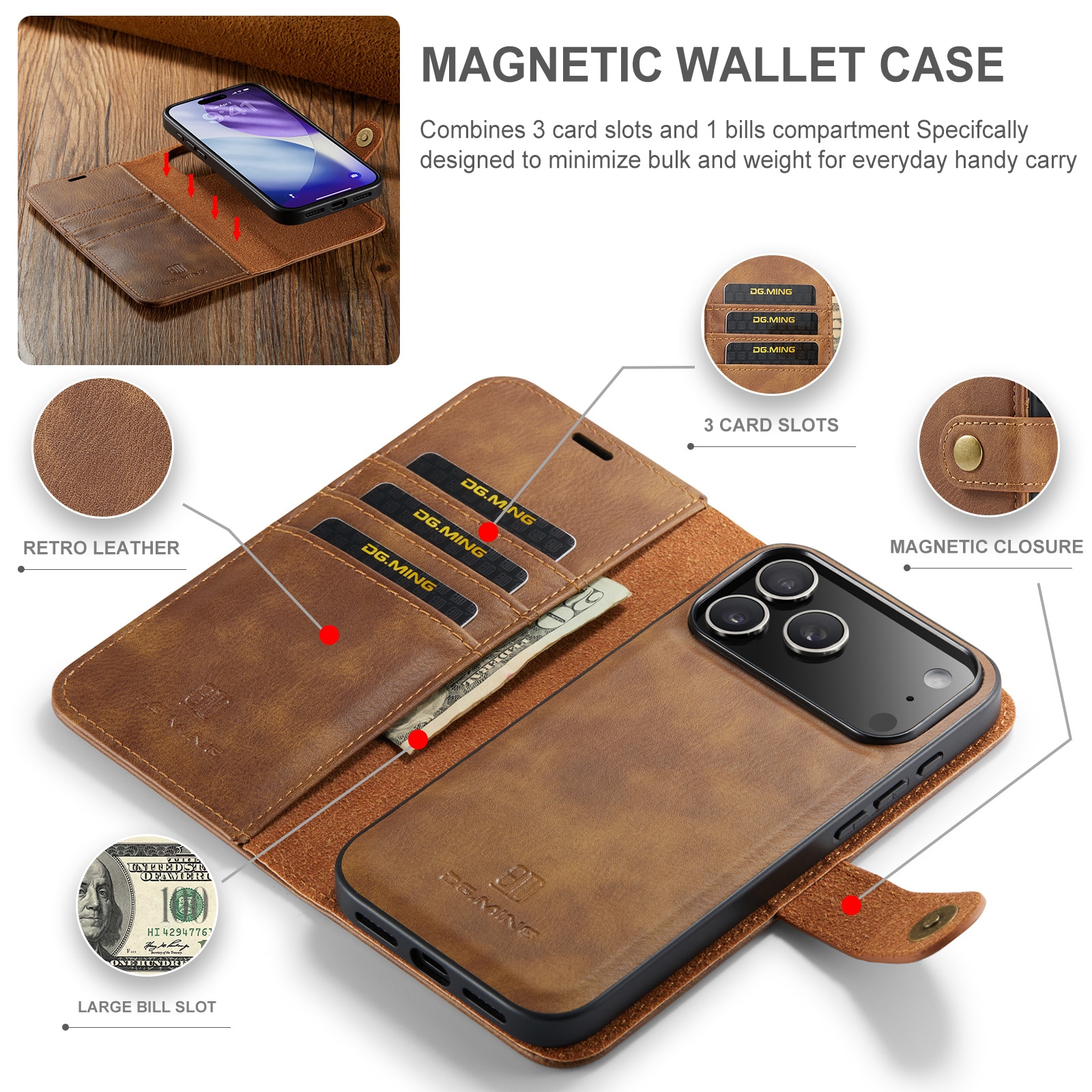 Cartera Magnet Wallet iPhone 17 Pro Max Cognac