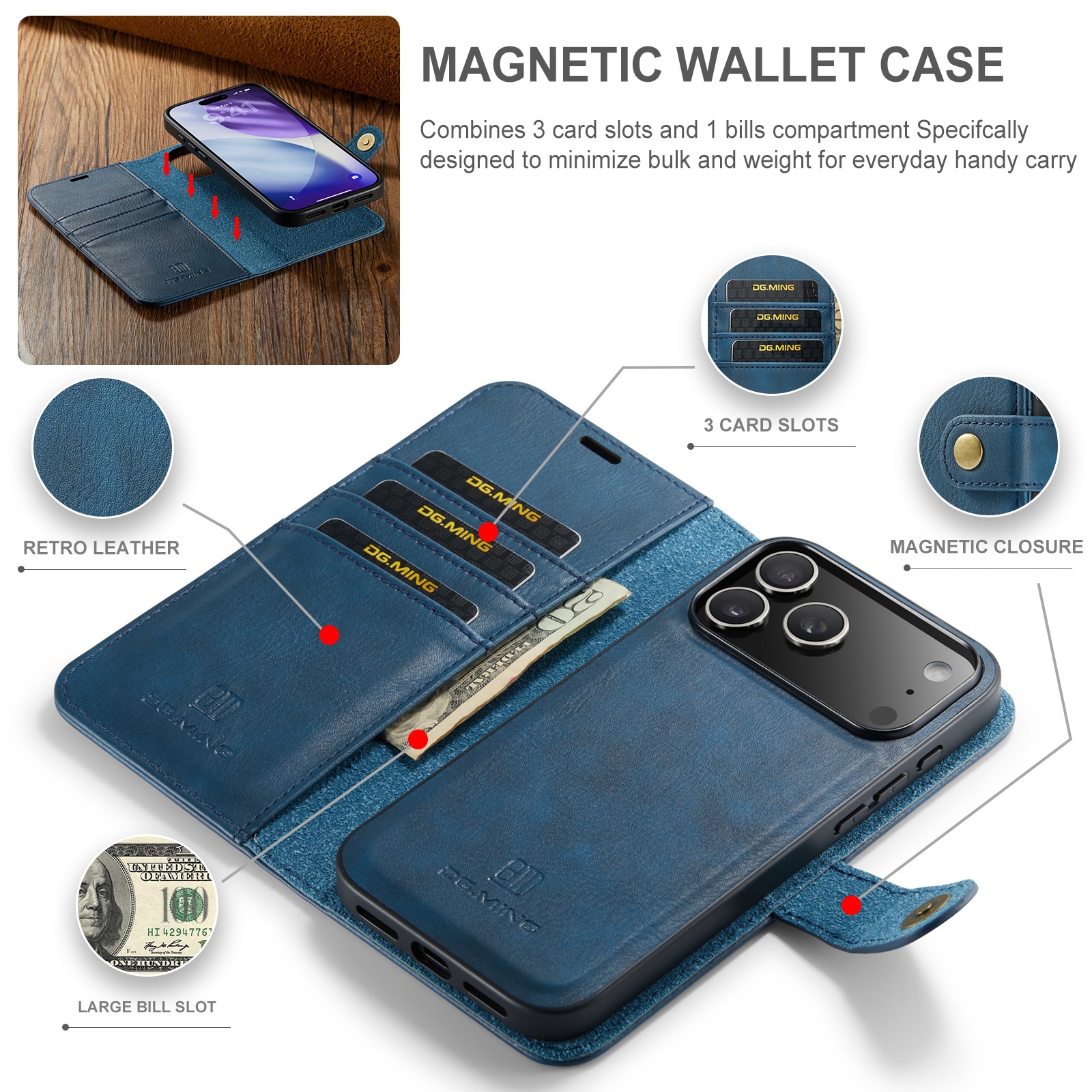 Cartera Magnet Wallet iPhone 17 Pro Max Blue