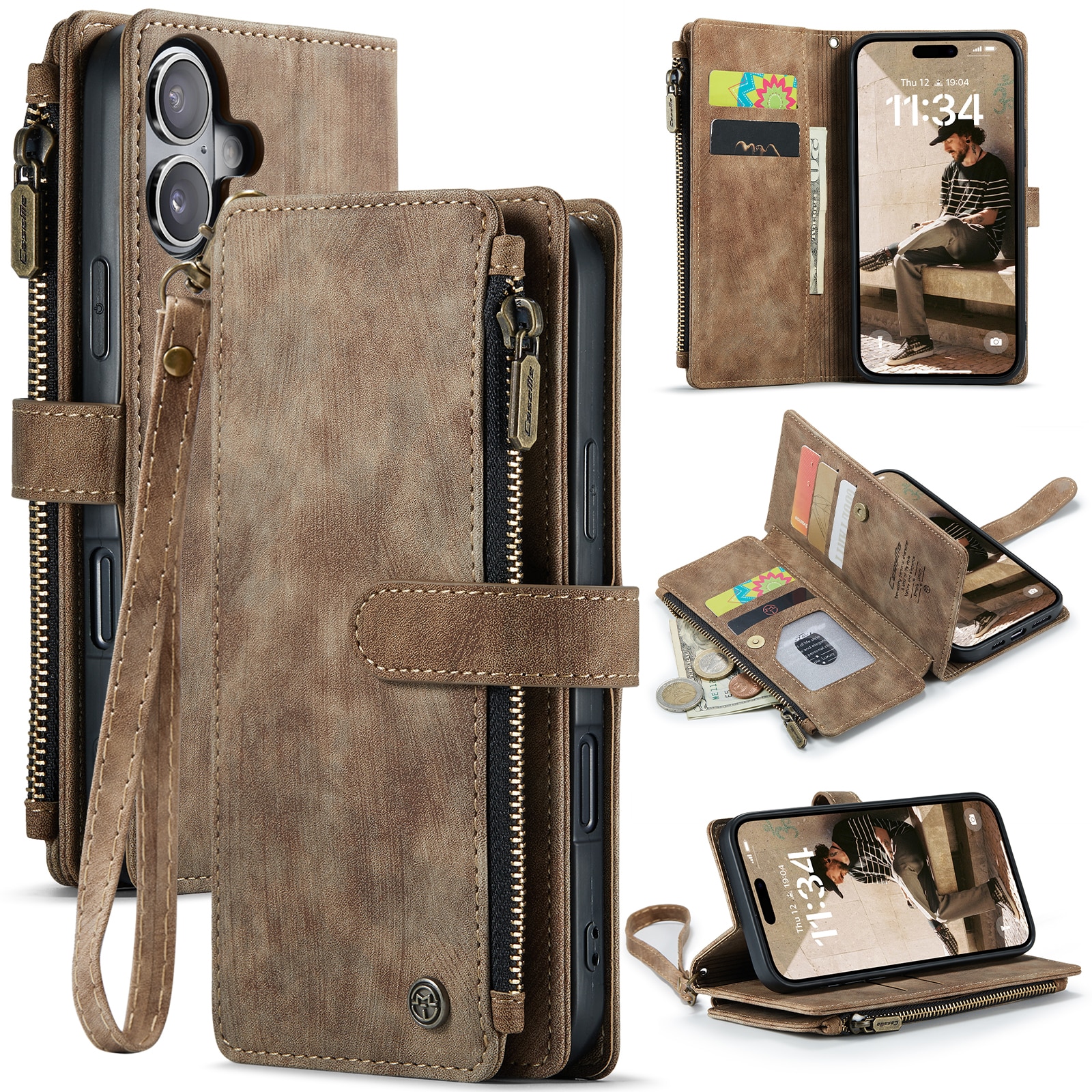 Cartera Zipper iPhone 17 Marrón