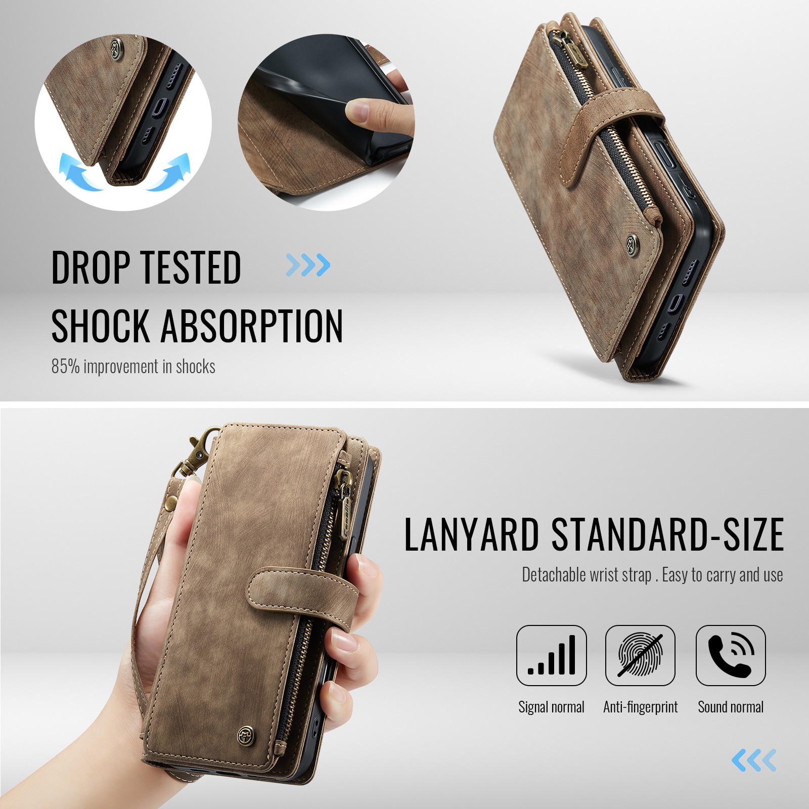 Cartera Zipper iPhone 17 Marrón