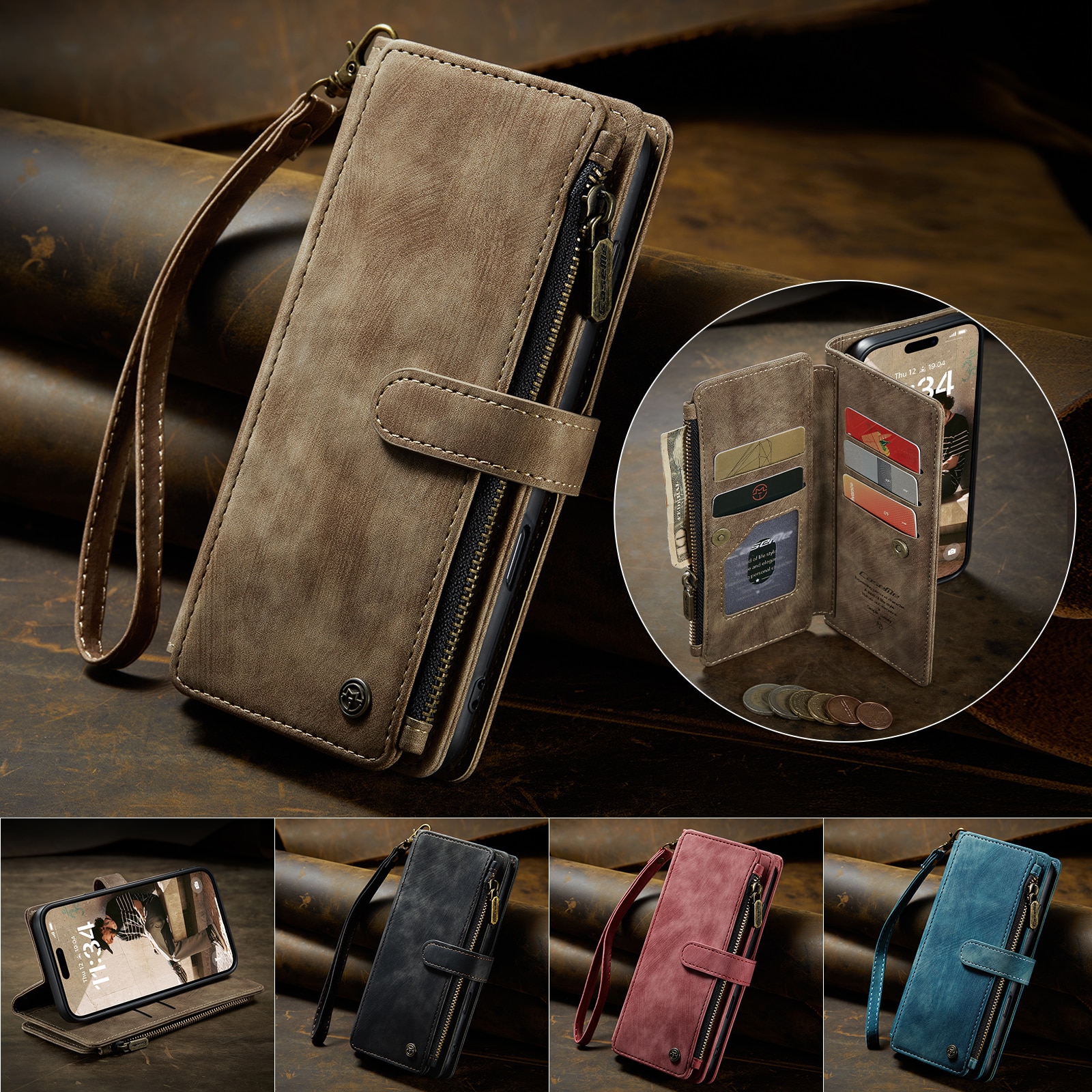Cartera Zipper iPhone 17 Marrón